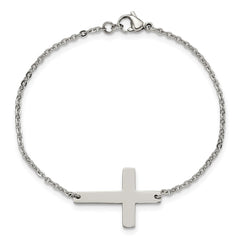 Chisel Stainless Steel Polished Sideways Cross 7.25 inch Bracelet SRB1130-7.25