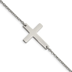 Chisel Stainless Steel Polished Sideways Cross 7.25 inch Bracelet SRB1130-7.25
