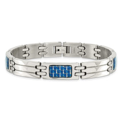 Chisel Stainless Steel Polished with Blue Carbon Fiber Inlay 8.5 inch Link Bracelet SRB1220-8.5