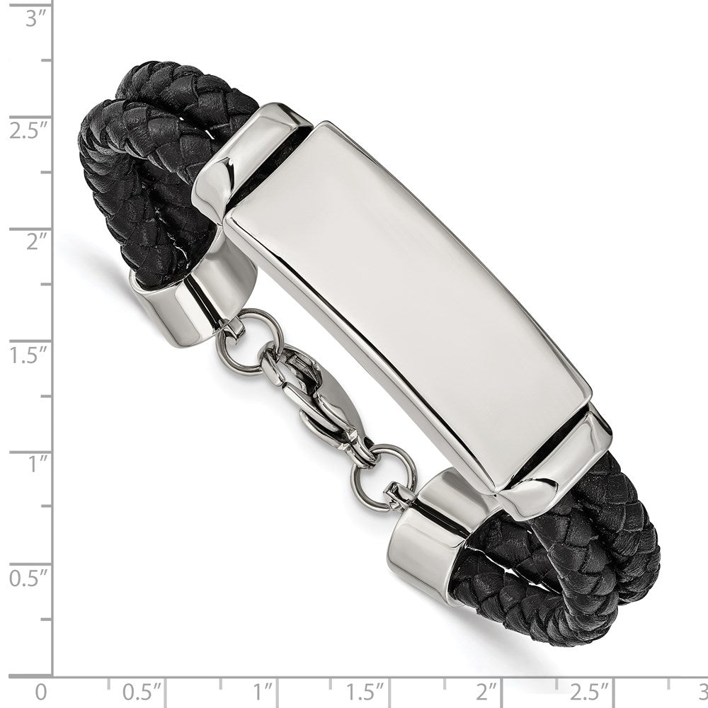 Chisel Stainless Steel Polished Black Woven Leather Multi Strand 8.25 inch ID Bracelet SRB1255-8.25