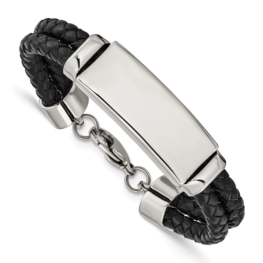 Chisel Stainless Steel Polished Black Woven Leather Multi Strand 8.25 inch ID Bracelet SRB1255-8.25