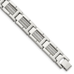 Chisel Stainless Steel Brushed and Polished with Cable Inlacy 8.5 inch Link Bracelet SRB127-8.5