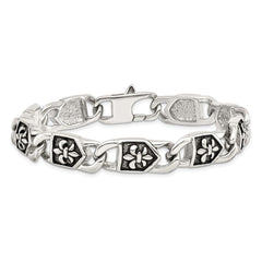 Chisel Stainless Steel Antiqued and Polished Fleur de Lis 8.75 inch Link Bracelet SRB1270-8.75