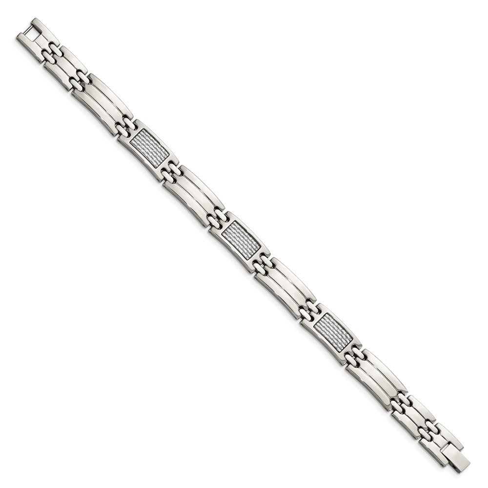 Chisel Stainless Steel Polished with Grey Carbon Fiber Inlay 8.5 inch Link Bracelet SRB1288-8.5
