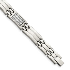 Chisel Stainless Steel Polished with Grey Carbon Fiber Inlay 8.5 inch Link Bracelet SRB1288-8.5