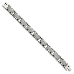 Chisel Stainless Steel Polished with Grey Carbon Fiber Inlay 8.5 inch Link Bracelet SRB1292-8.5