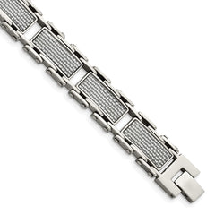 Chisel Stainless Steel Polished with Grey Carbon Fiber Inlay 8.5 inch Link Bracelet SRB1292-8.5