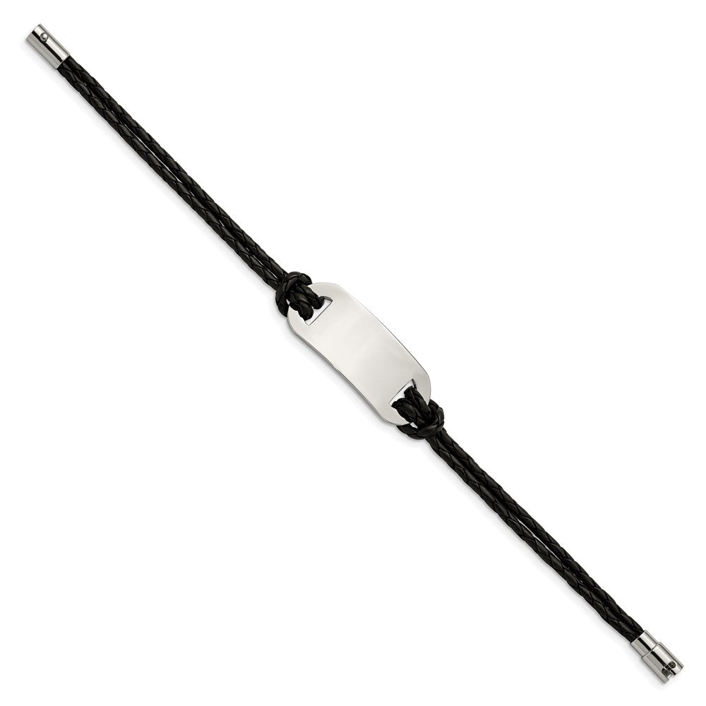 Chisel Stainless Steel Polished Black Woven Leather 8.25 inch ID Bracelet SRB1330-8.25