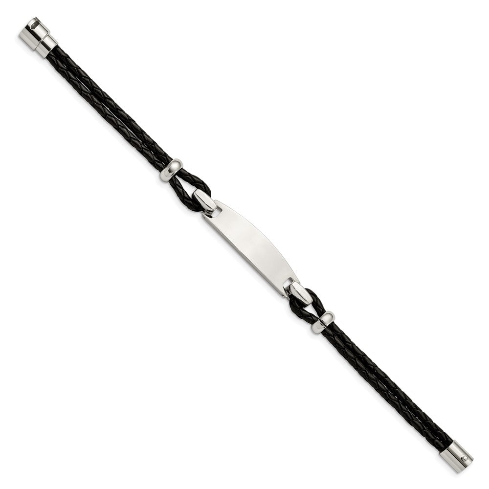 Chisel Stainless Steel Polished Black Woven Leather 8.5 inch ID Bracelet SRB1361-8.5