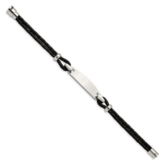 Chisel Stainless Steel Polished Black Woven Leather 8.5 inch ID Bracelet SRB1361-8.5