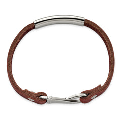 Chisel Stainless Steel Polished Brown Leather 8.5 inch ID Bracelet SRB1363-8.5