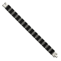 Chisel Stainless Steel Polished with Black Rubber 8.25 inch Link Bracelet SRB1372-8.25