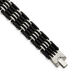 Chisel Stainless Steel Polished with Black Rubber 8.25 inch Link Bracelet SRB1372-8.25