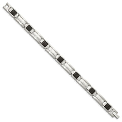 Chisel Stainless Steel Polished with Black Carbon Fiber Inlay 8.75 inch Link Bracelet SRB140-8.75