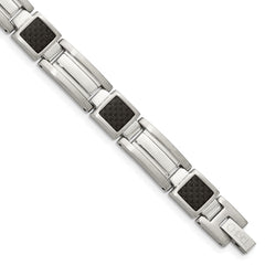 Chisel Stainless Steel Polished with Black Carbon Fiber Inlay 8.75 inch Link Bracelet SRB140-8.75