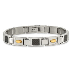Chisel Stainless Steel Polished Yellow IP-plated with Black Carbon Fiber Inlay 8.5 inch Link Bracelet SRB142-9.5