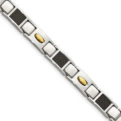 Chisel Stainless Steel Polished Yellow IP-plated with Black Carbon Fiber Inlay 8.5 inch Link Bracelet SRB142-9.5