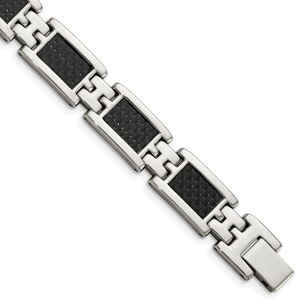Chisel Stainless Steel Polished with Black Carbon Fiber Inlay 9 inch Link Bracelet SRB146-9.25
