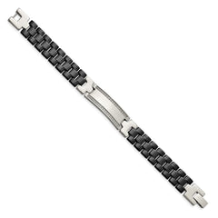 Chisel Stainless Steel Polished with Black Ceramic and 1/4 carat Diamond 8.75 inch ID Bracelet SRB1521-8.25