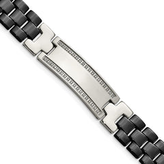 Chisel Stainless Steel Polished with Black Ceramic and 1/4 carat Diamond 8.75 inch ID Bracelet SRB1521-8.25