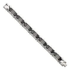 Chisel Stainless Steel Polished Mesh with Black Ceramic 8.25 inch Link Bracelet SRB1523-8.25