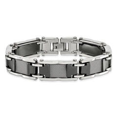 Chisel Stainless Steel Polished Mesh with Black Ceramic 8.25 inch Link Bracelet SRB1523-8.25