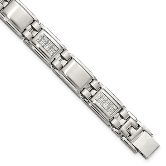 Chisel Stainless Steel Polished and Matte with 3/4 carat Diamond 8.75 inch Bracelet SRB1526-8.75