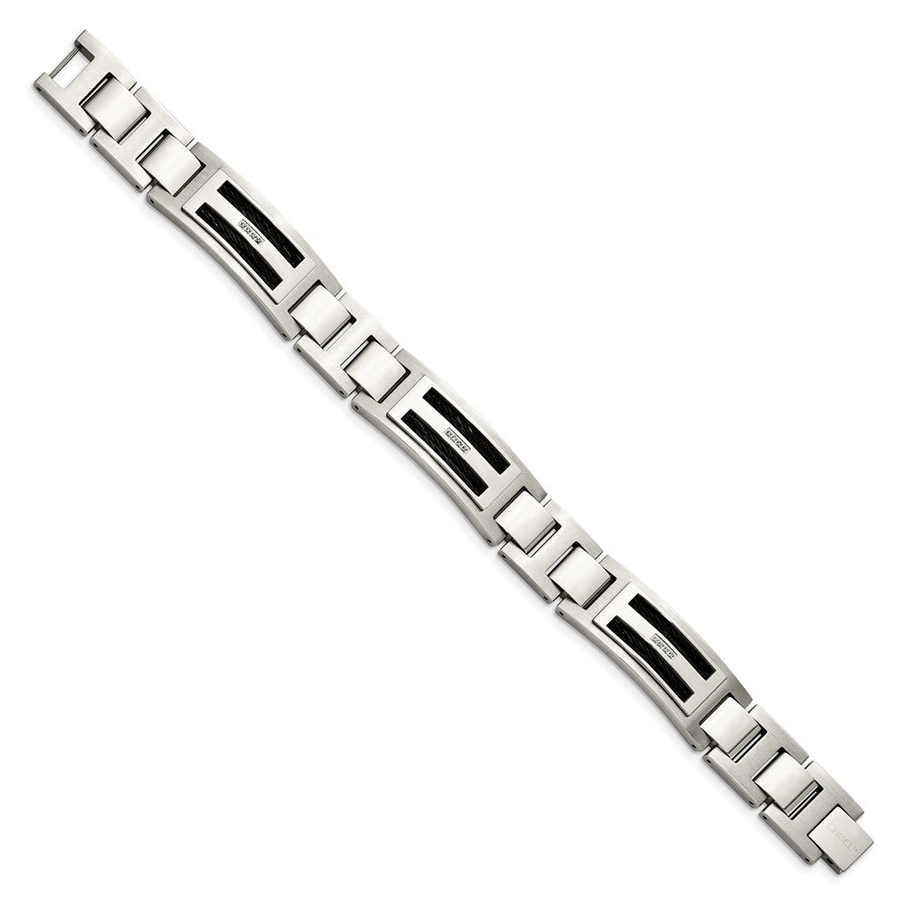 Chisel Stainless Steel Polished and Matte Black IP-plated with .05 carat Diamond 8.75 inch Bracelet SRB1528-8.75