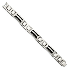 Chisel Stainless Steel Polished and Matte Black IP-plated with .05 carat Diamond 8.75 inch Bracelet SRB1528-8.75