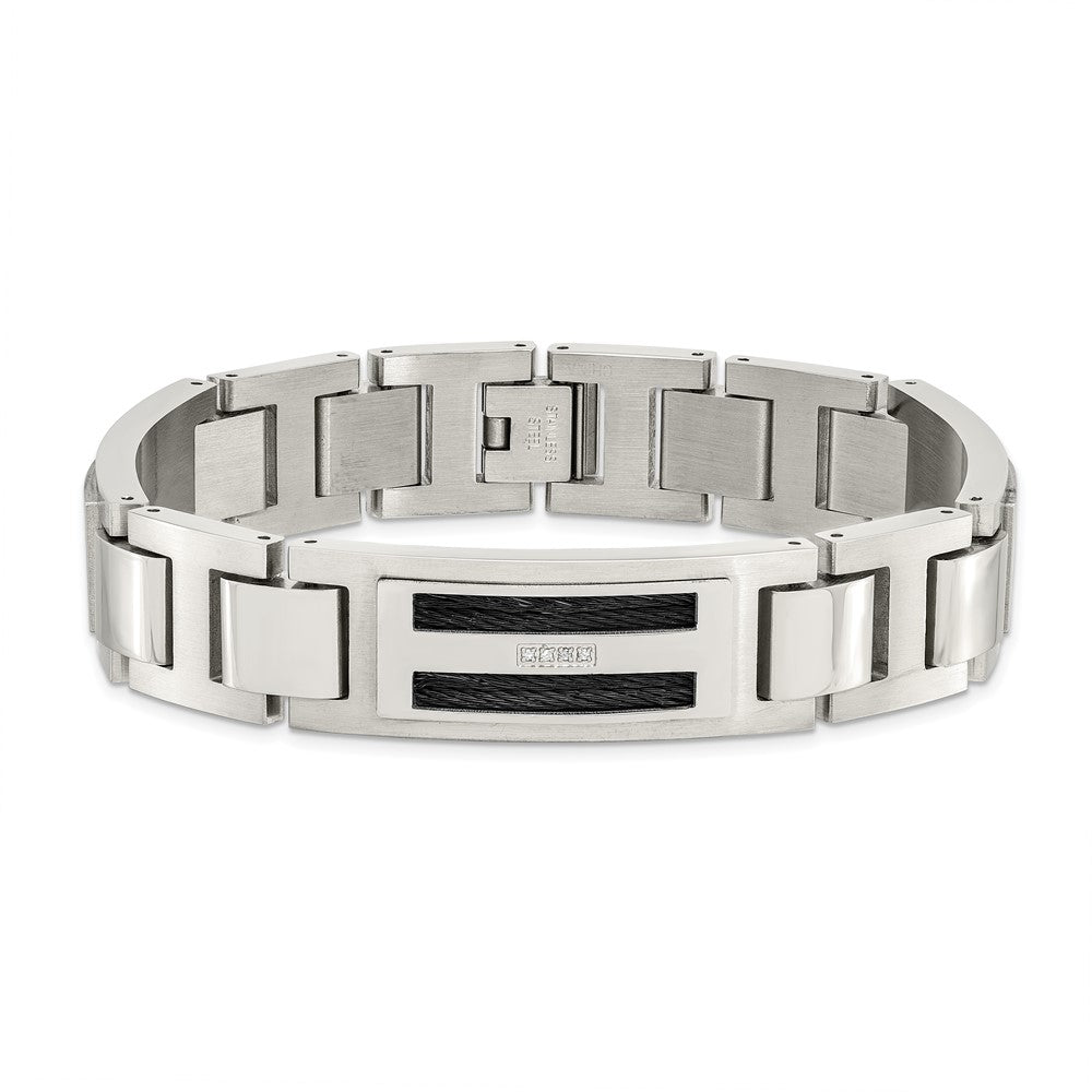 Chisel Stainless Steel Polished and Matte Black IP-plated with .05 carat Diamond 8.75 inch Bracelet SRB1528-8.75