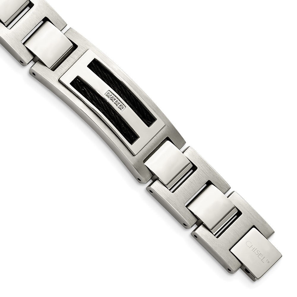 Chisel Stainless Steel Polished and Matte Black IP-plated with .05 carat Diamond 8.75 inch Bracelet SRB1528-8.75