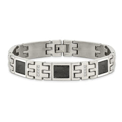 Chisel Stainless Steel Polished Black IP-plated Mesh with 1/3 carat Diamond 8.75 inch Bracelet SRB1530-8.75