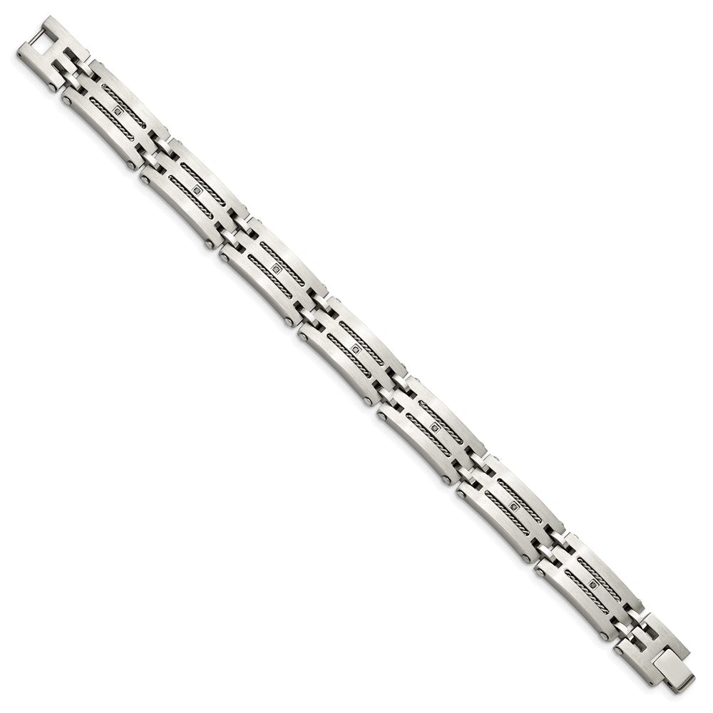 Chisel Stainless Steel Brushed and Polished with 1/10 carat Diamond 8.75 inch Bracelet SRB1532-8.75