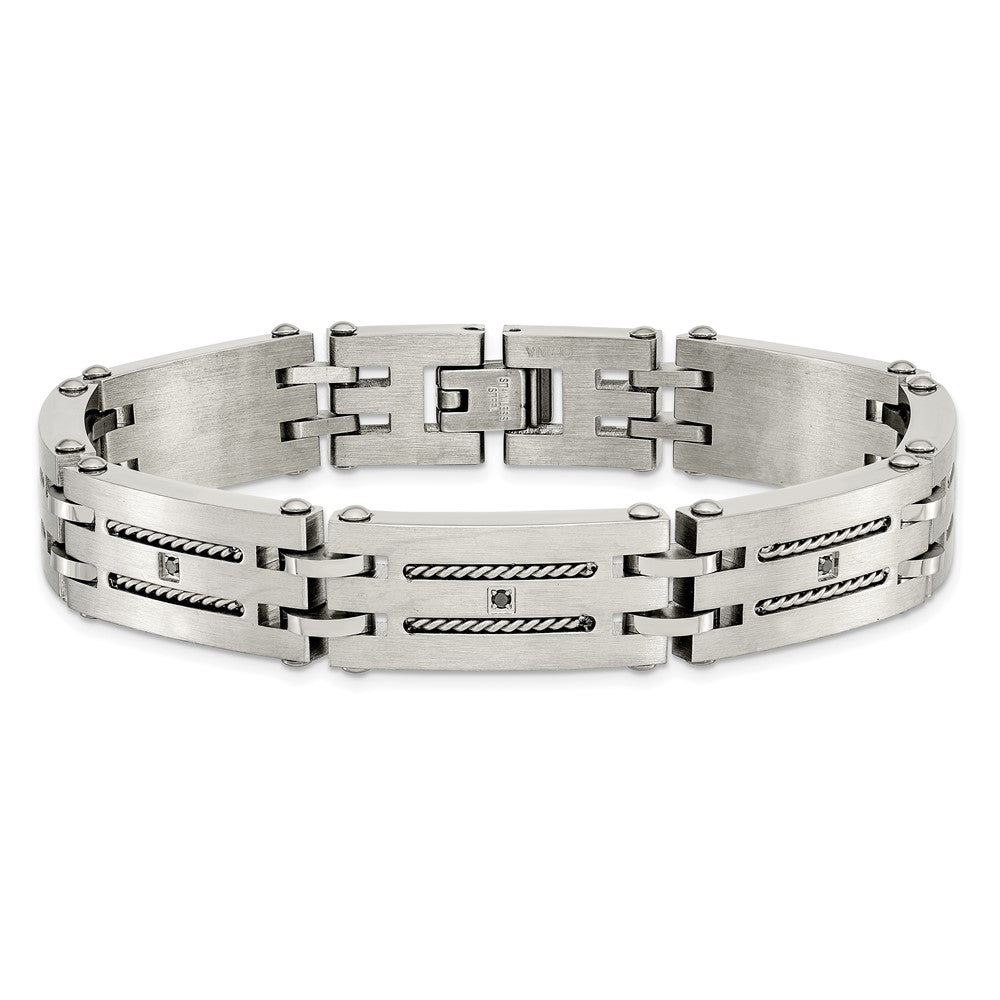 Chisel Stainless Steel Brushed and Polished with 1/10 carat Diamond 8.75 inch Bracelet SRB1532-8.75