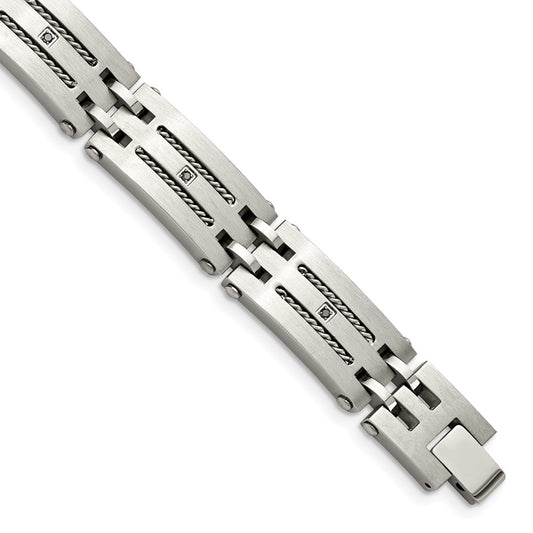 Chisel Stainless Steel Brushed and Polished with 1/10 carat Diamond 8.75 inch Bracelet SRB1532-8.75