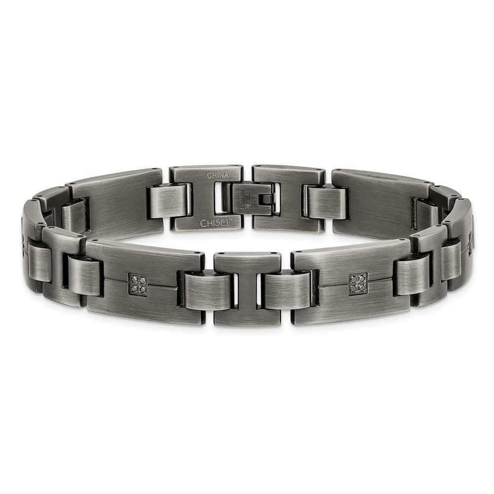 Chisel Stainless Steel Antiqued and Matte with 1/10 carat Black Diamond 9 inch Bracelet SRB1540-9