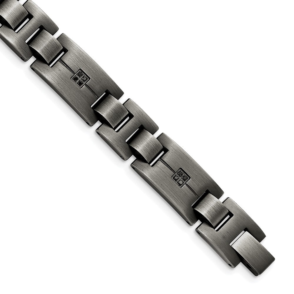 Chisel Stainless Steel Antiqued and Matte with 1/10 carat Black Diamond 9 inch Bracelet SRB1540-9