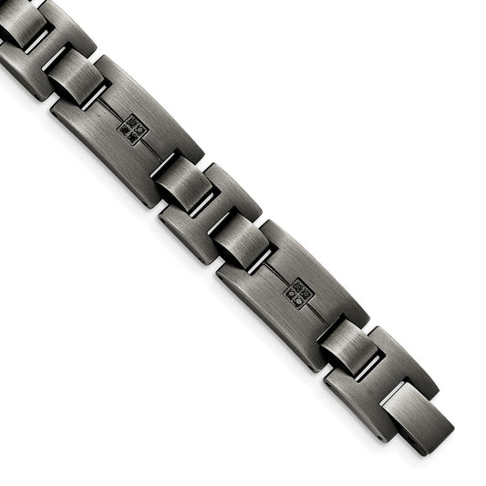 Chisel Stainless Steel Antiqued and Matte with 1/10 carat Black Diamond 9 inch Bracelet SRB1540-9