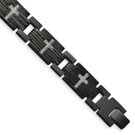 Chisel Stainless Steel Polished and Matte Black IP-plated with 1/4 carat Diamond 8.25 inch Bracelet SRB1542-8.5