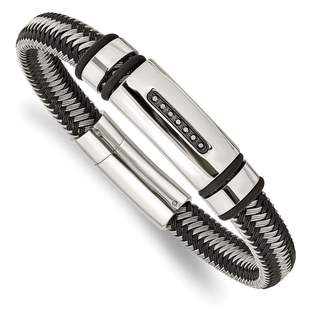 Chisel Stainless Steel Polished Black IP-plated with 1/10 carat Black Diamond 8.5 inch Bracelet SRB1547-8.5