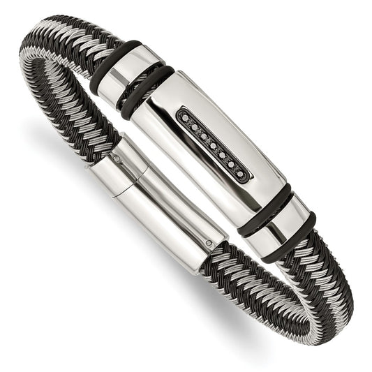 Chisel Stainless Steel Polished Black IP-plated with 1/10 carat Black Diamond 8.5 inch Bracelet SRB1547-8.5