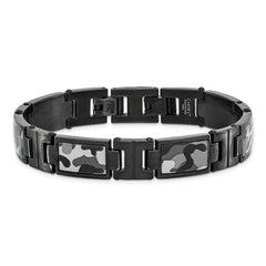 Chisel Stainless Steel Polished Black IP-plated Camo Enamel 8.5 inch Link Bracelet SRB1598-8.5