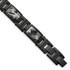Chisel Stainless Steel Polished Black IP-plated Camo Enamel 8.5 inch Link Bracelet SRB1598-8.5