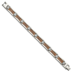 Chisel Stainless Steel Polished and Textured Rose IP-plated 8.5 inch Link Bracelet SRB1641-8.5