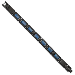 Chisel Stainless Steel Polished Black IP-plated with Blue Carbon Fiber Inlay 8.25 inch Link Bracelet SRB1643-8.25