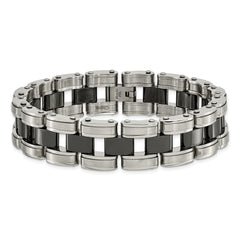 Chisel Stainless Steel Brushed and Polished with Black Ceramic 8.5 inch Link Bracelet SRB1706-8.5