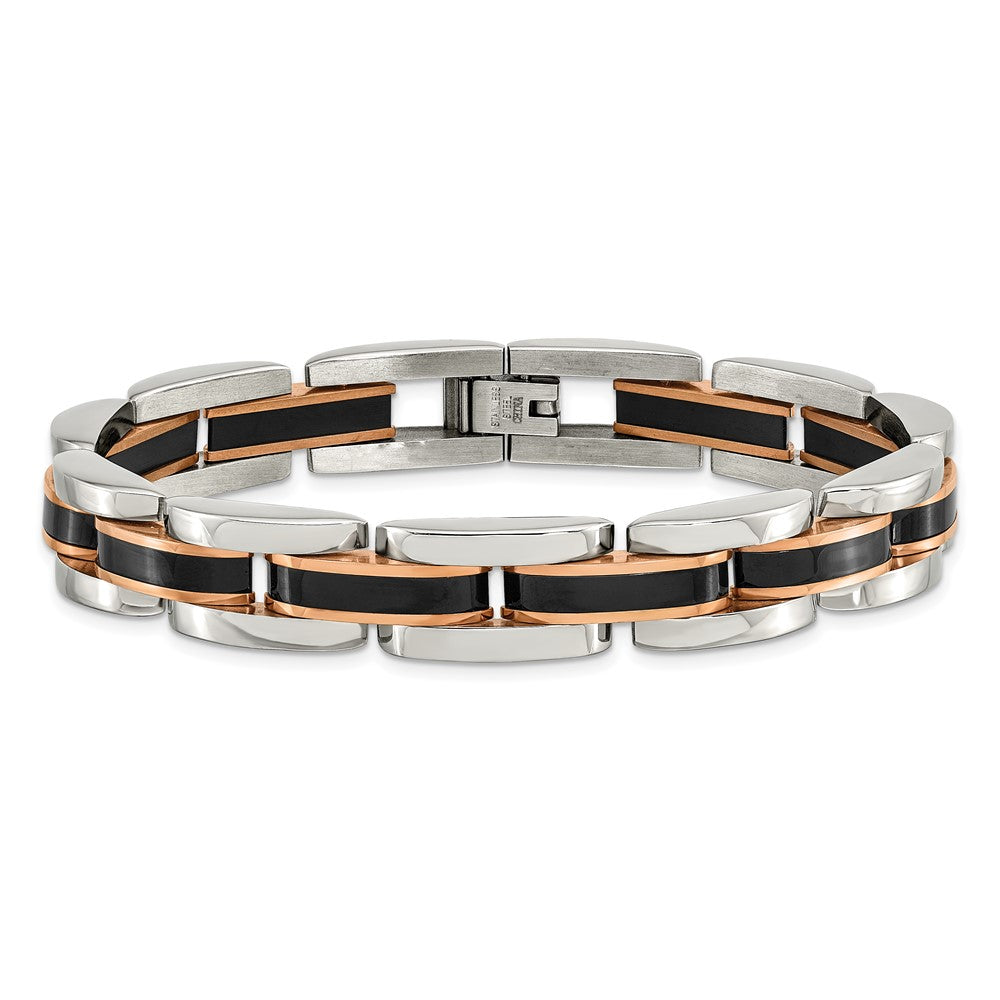Chisel Stainless Steel Polished Black and Rose IP-plated 8.5 inch Link Bracelet SRB1707-9