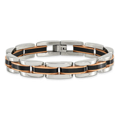 Chisel Stainless Steel Polished Black and Rose IP-plated 8.5 inch Link Bracelet SRB1707-9