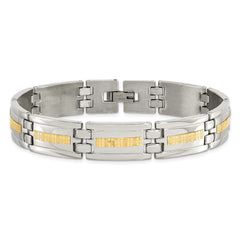 Chisel Stainless Steel Polished with 14k Gold Inlay 8.75 inch Link Bracelet SRB1711-8.75