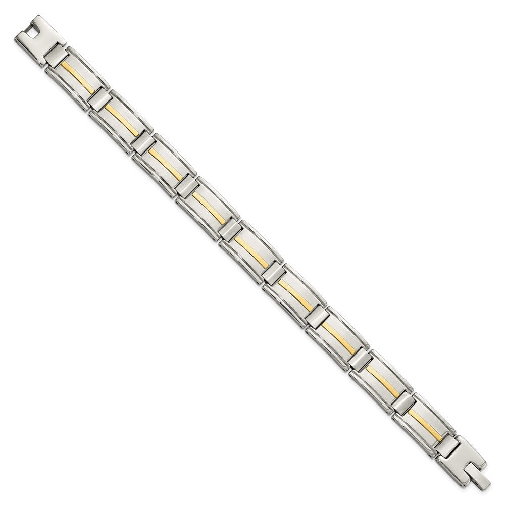 Chisel Stainless Steel with 14k Gold Accent Brushed and Polished 8.75 inch Link Bracelet SRB1721-8.75
